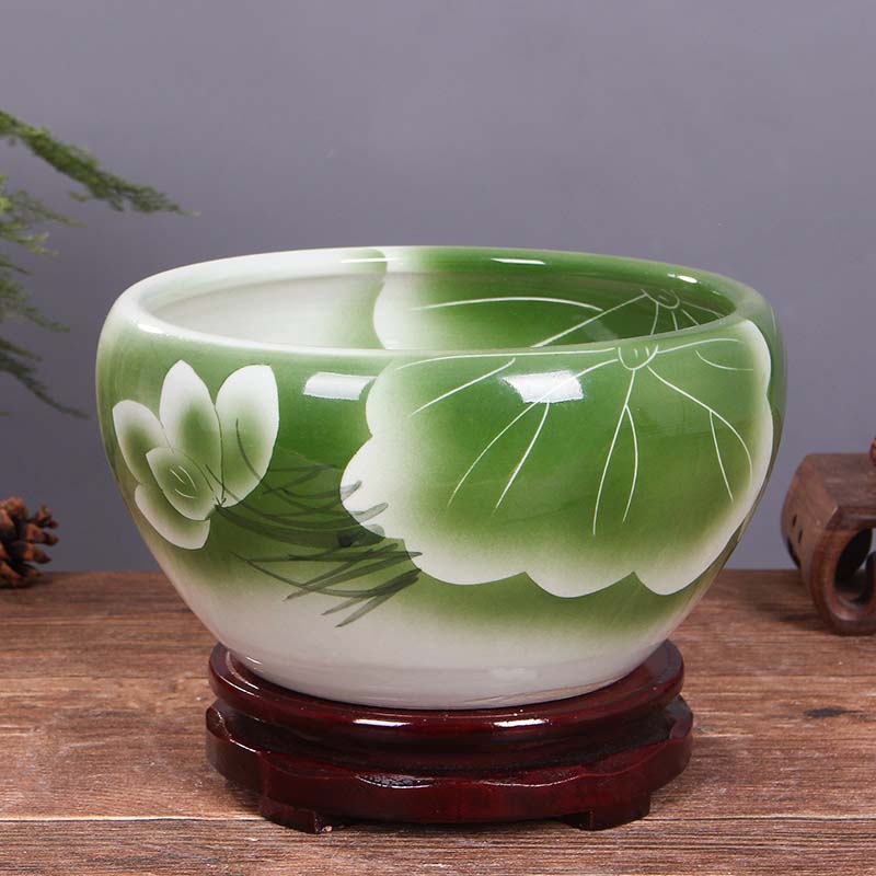 Jingdezhen ceramic aquarium package mail hand - made desktop furnishing articles large turtle pond lily goldfish bowl lotus feng shui basin