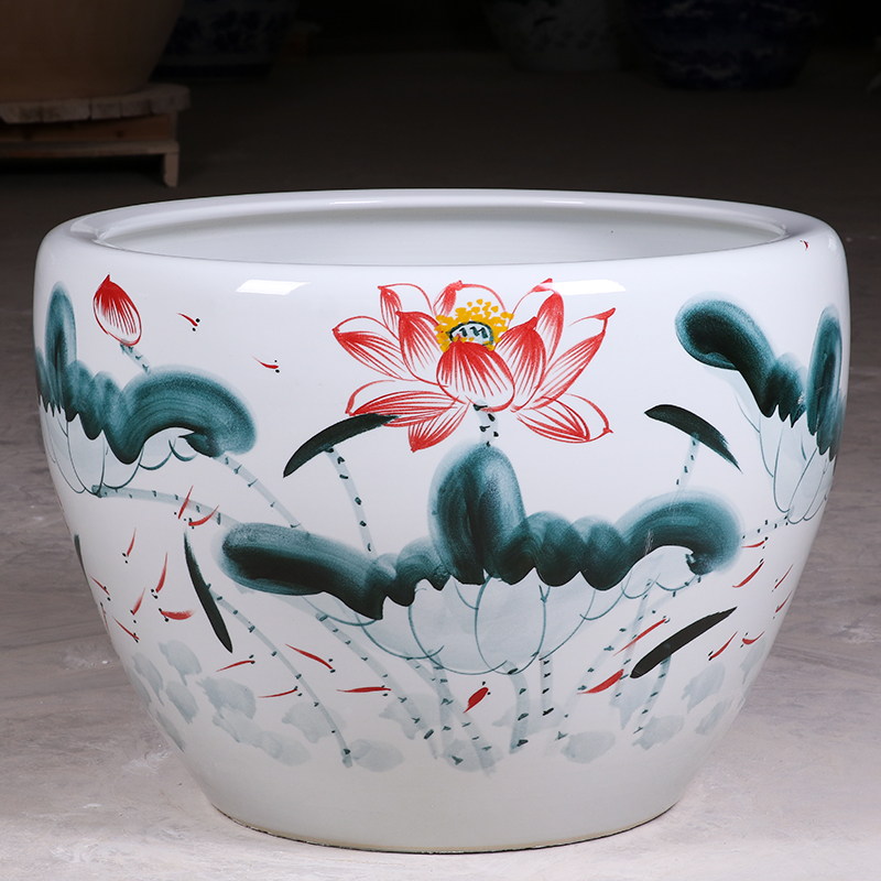 Package mail jingdezhen ceramic aquarium turtle cylinder goldfish bowl lotus flower pot lotus large painting and calligraphy tank