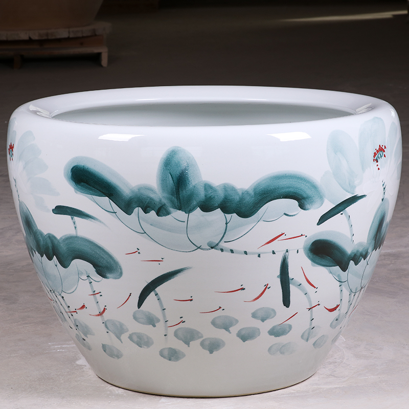 Package mail jingdezhen ceramic aquarium turtle cylinder goldfish bowl lotus flower pot lotus large painting and calligraphy tank