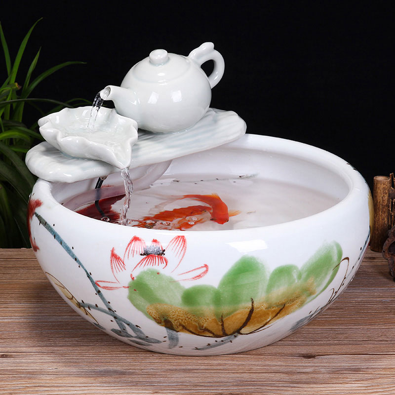Jingdezhen ceramic aquarium desktop fountain water tank 2 small gold sitting room aquarium fish bowl