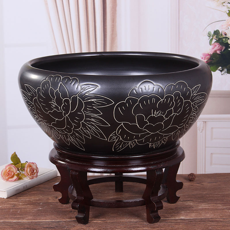 Jingdezhen ceramic aquarium large fish basin bowl lotus lotus lotus tortoise cylinder sitting room feng shui goldfish bowl