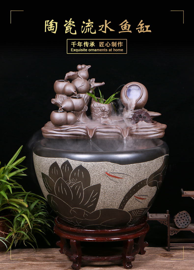 Jingdezhen ceramic goldfish bowl sitting room floor balcony office home furnishing articles circulating water courtyard big fish tank