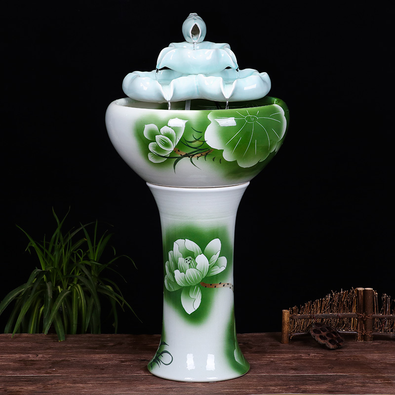 Ceramic floor pillar type tank basin large fish bowl lotus lotus lotus tortoise household gardens furnishing articles