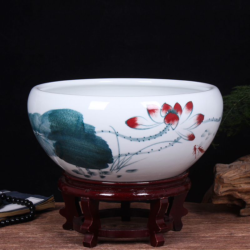 Jingdezhen ceramic tank koi fish basin bowl lotus lotus lotus tortoise cylinder sitting room feng shui goldfish bowl