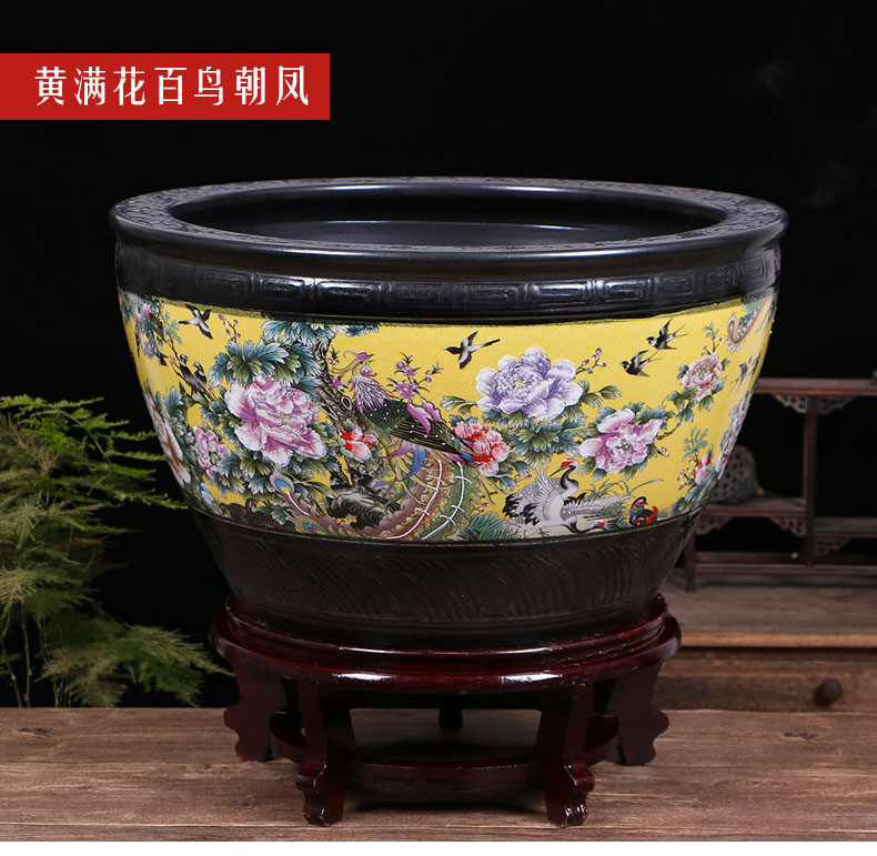 Jingdezhen ceramic goldfish bowl large red basin of water lily lotus tortoise cylinders of large tank furnishing articles in the living room