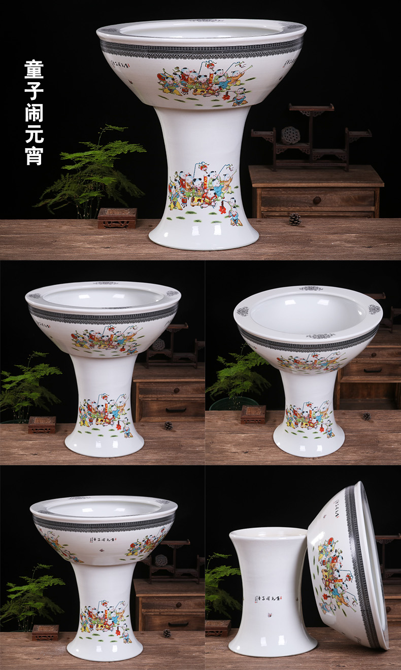 Jingdezhen ceramic tank floor pillar type large sitting room water stone basin to the tortoise cylinder water lily bowl lotus garden