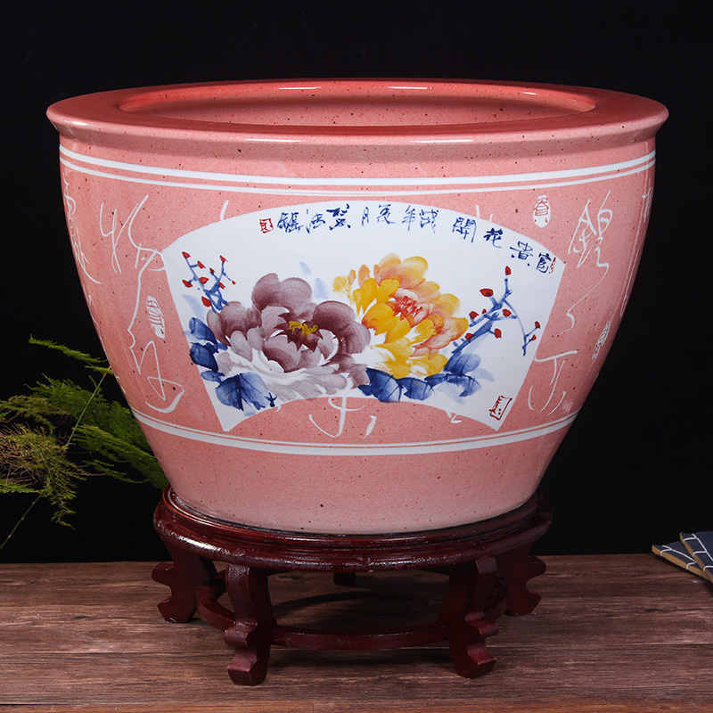 Jingdezhen ceramic aquarium large goldfish bowl water lily always LianHe flower tortoise cylinder brocade carp painting and calligraphy cylinder package mail