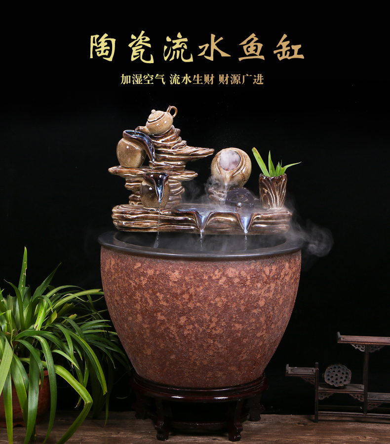 Ceramic tank sitting room ground loop water tank large furnishing articles balcony garden lotus fish bowl