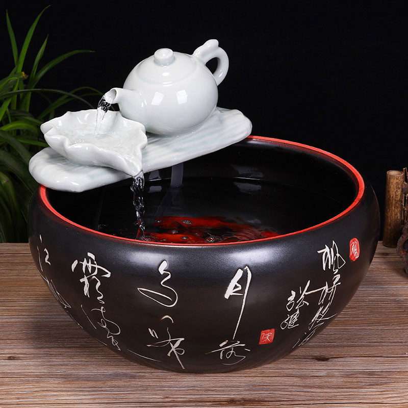 Jingdezhen ceramic aquarium desktop fountain water tank 2 small gold sitting room aquarium fish bowl