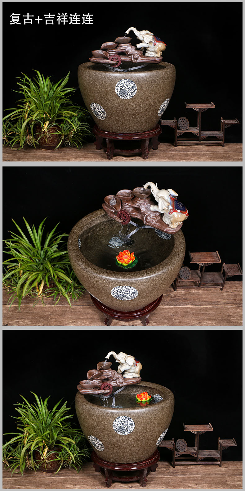 Ceramic tank sitting room circulating water tank large housewarming furnishing articles balcony garden lotus fish bowl