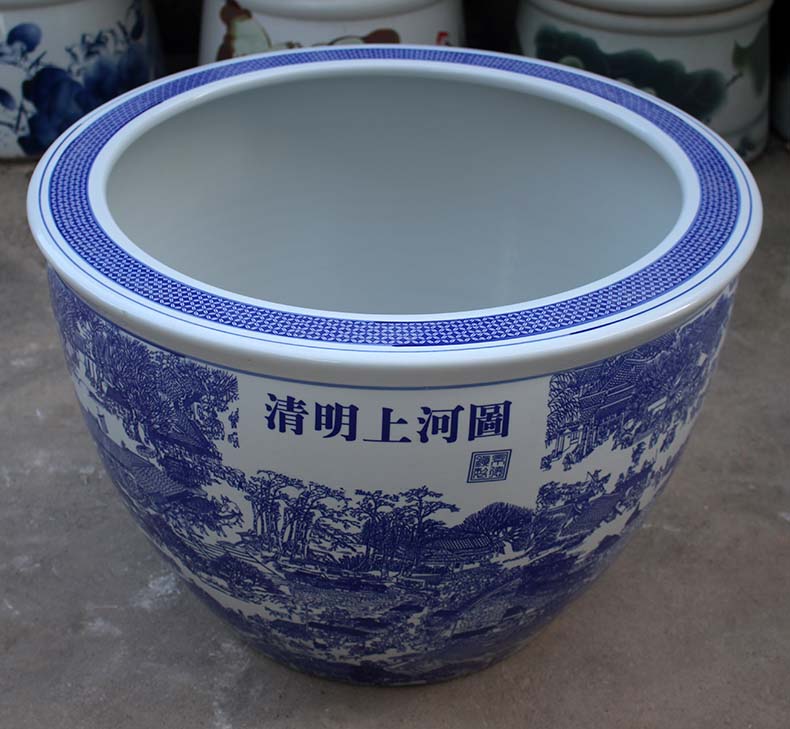 Blue and white ceramic packages mailed to heavy tank 1 meter tank porcelain jar water lily basin big bowl lotus lotus cylinder cylinder cylinder tortoise