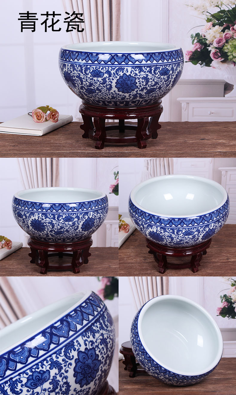 Jingdezhen ceramic aquarium package mail blue - and - white desktop furnishing articles large turtle pond lily goldfish bowl lotus feng shui basin