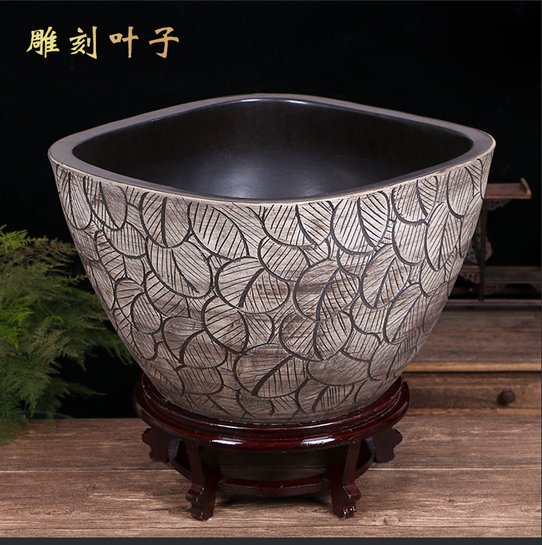 Jingdezhen ceramic goldfish bowl sitting room floor balcony office home furnishing articles circulating water courtyard big fish tank