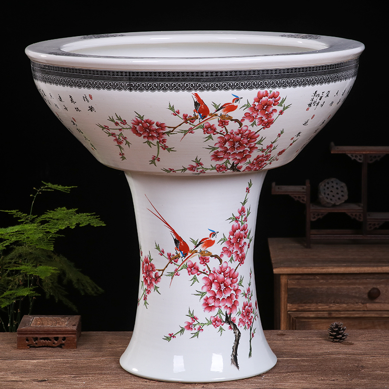 Jingdezhen ceramic tank floor pillar type large sitting room water stone basin to the tortoise cylinder water lily bowl lotus garden