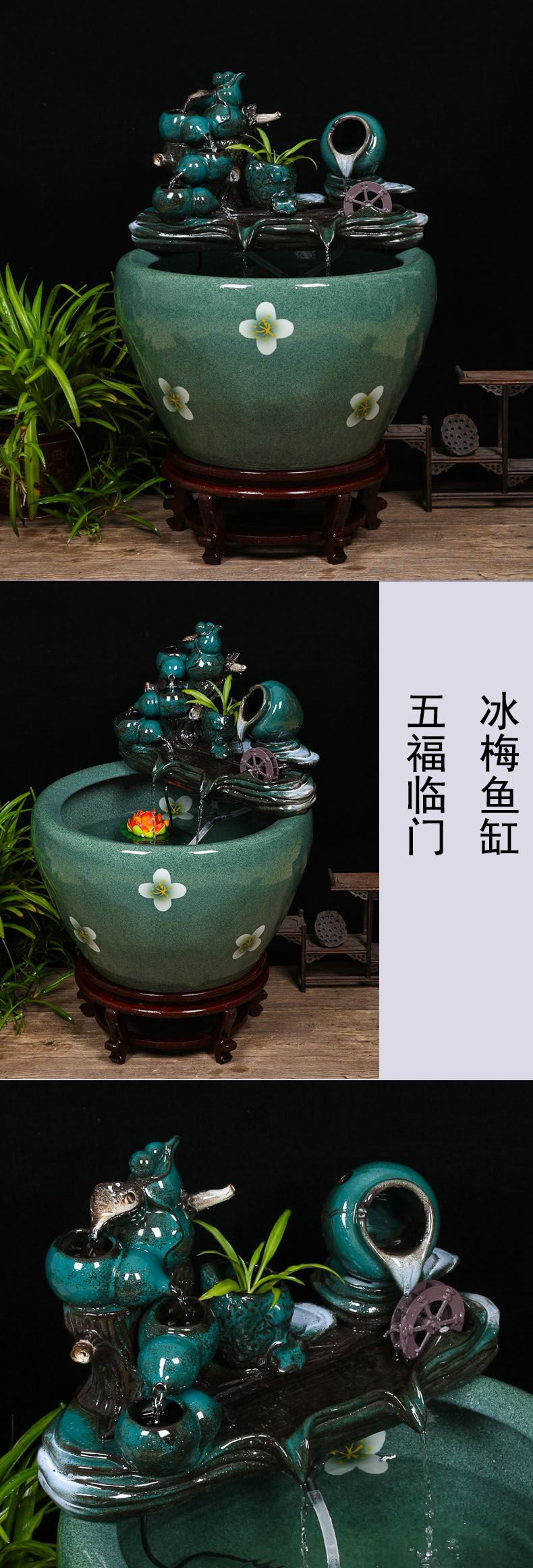 Ceramic tank sitting room circulating water tank large housewarming furnishing articles balcony garden lotus fish bowl