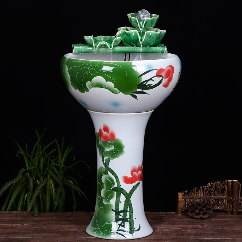 Ceramic floor pillar type tank basin large fish bowl lotus lotus lotus tortoise household gardens furnishing articles