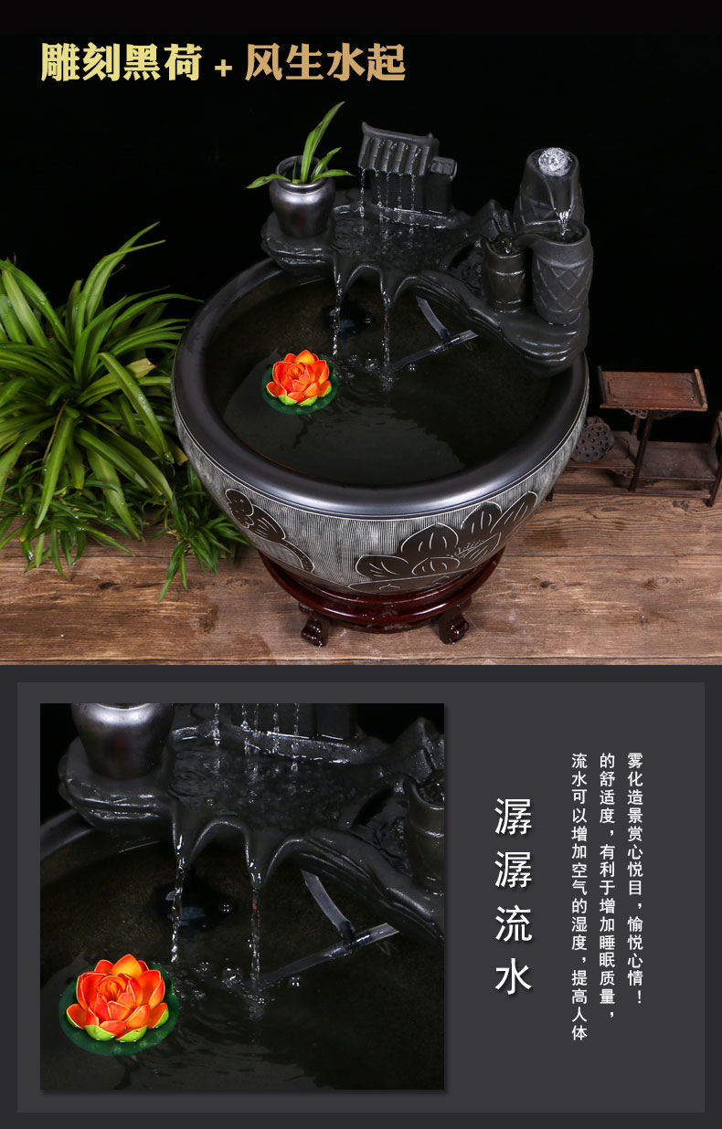 Jingdezhen ceramic goldfish bowl sitting room floor balcony office home furnishing articles circulating water courtyard big fish tank