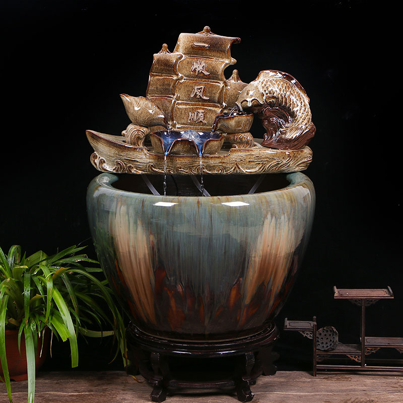 Ceramic tank sitting room circulating water tank large lucky place balcony and courtyard big fish bowl lotus cylinder