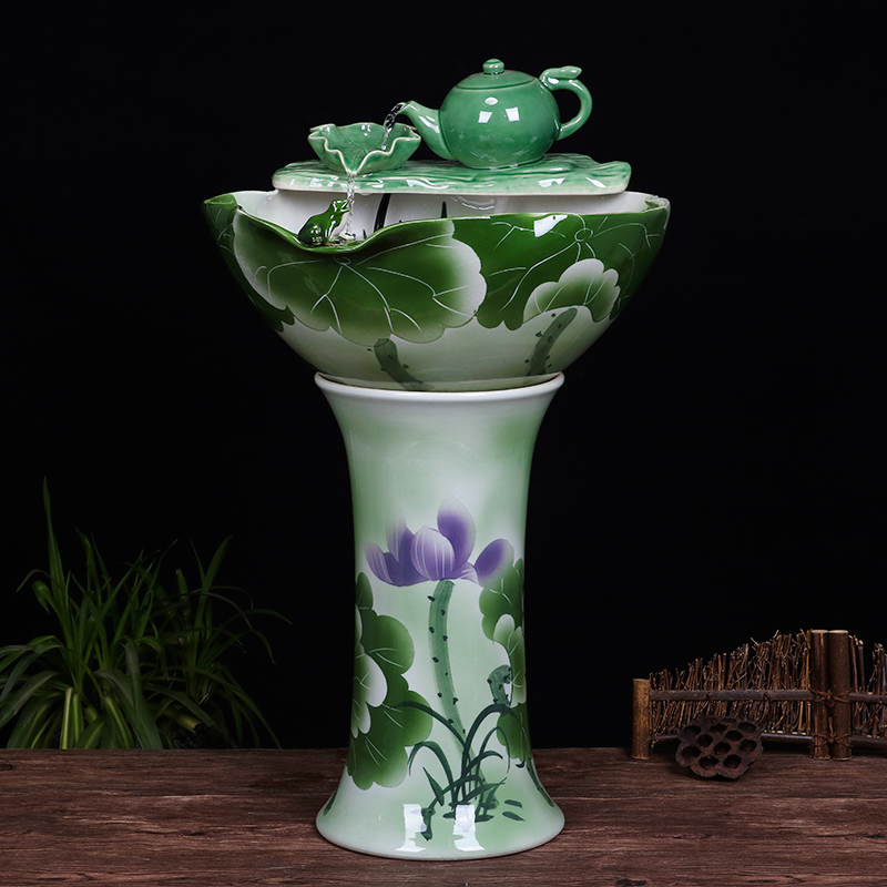 Ceramic floor pillar type tank basin large fish bowl lotus lotus lotus tortoise household gardens furnishing articles