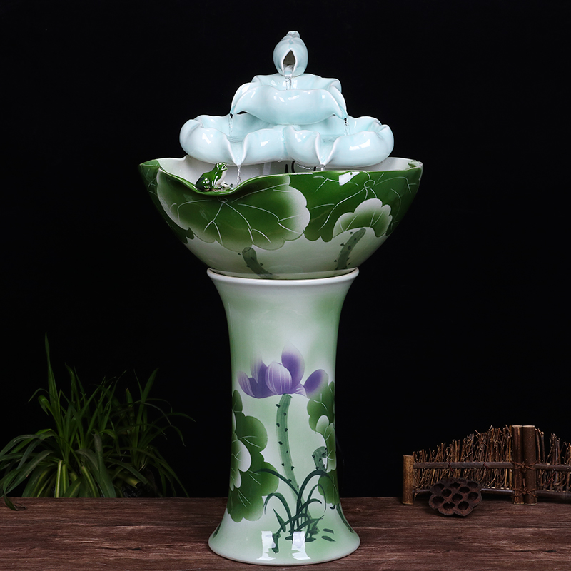 Ceramic floor pillar type tank basin large fish bowl lotus lotus lotus tortoise household gardens furnishing articles