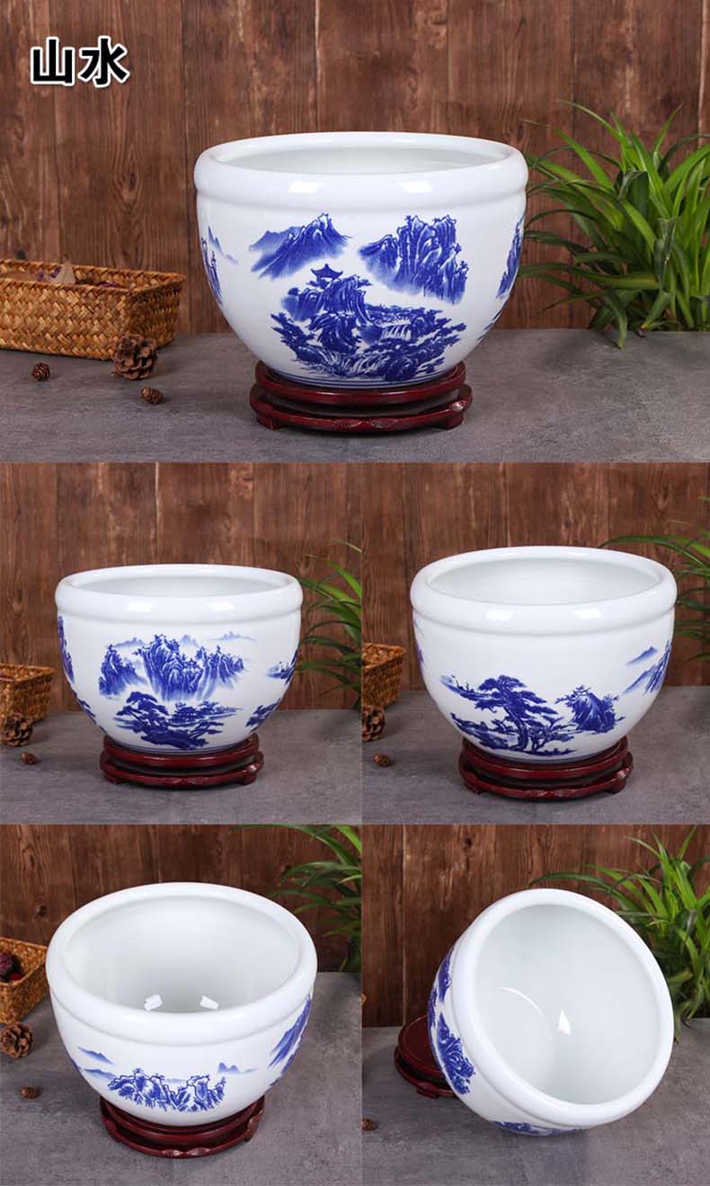 Jingdezhen ceramic aquarium large fish basin bowl lotus lotus lotus tortoise cylinder sitting room feng shui goldfish bowl