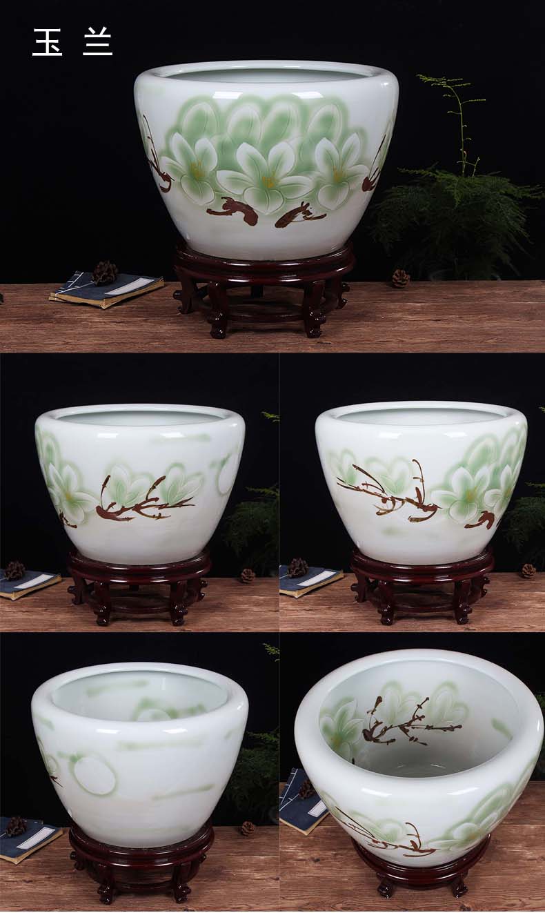 Jingdezhen ceramic aquarium fish bowl lotus extra large bowl lotus lotus flower pot balcony garden feng shui water tanks