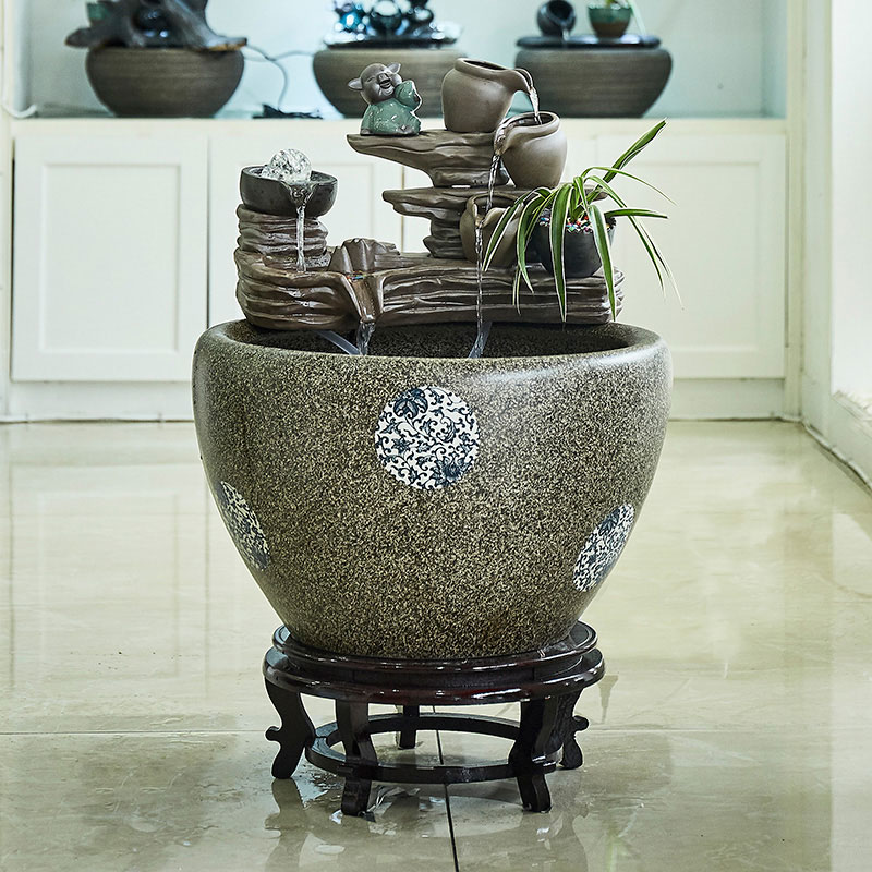 Jingdezhen ceramic goldfish bowl sitting room balcony office furnishing articles water tank to filter the yard cylinder fish bowl