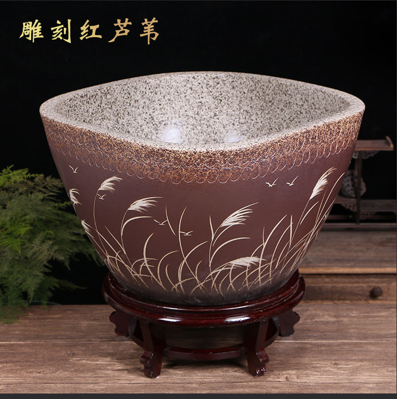 Jingdezhen ceramic goldfish bowl sitting room floor balcony office home furnishing articles circulating water courtyard big fish tank