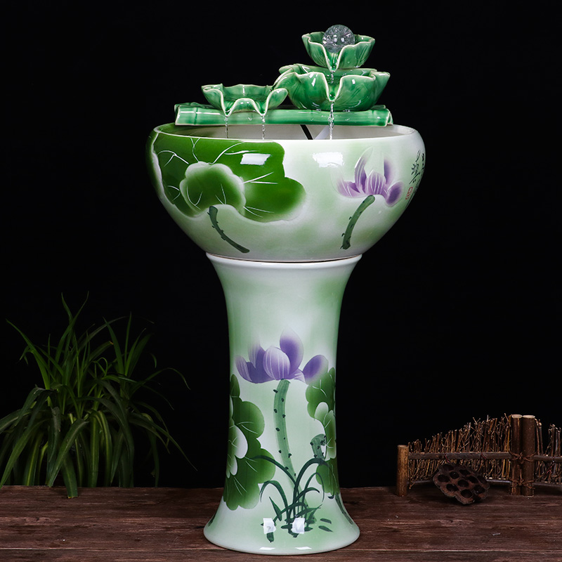 Ceramic floor pillar type tank basin large fish bowl lotus lotus lotus tortoise household gardens furnishing articles