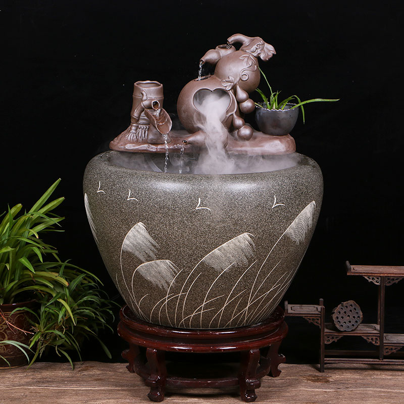 Jingdezhen ceramic goldfish bowl sitting room floor balcony office home furnishing articles circulating water courtyard big fish tank