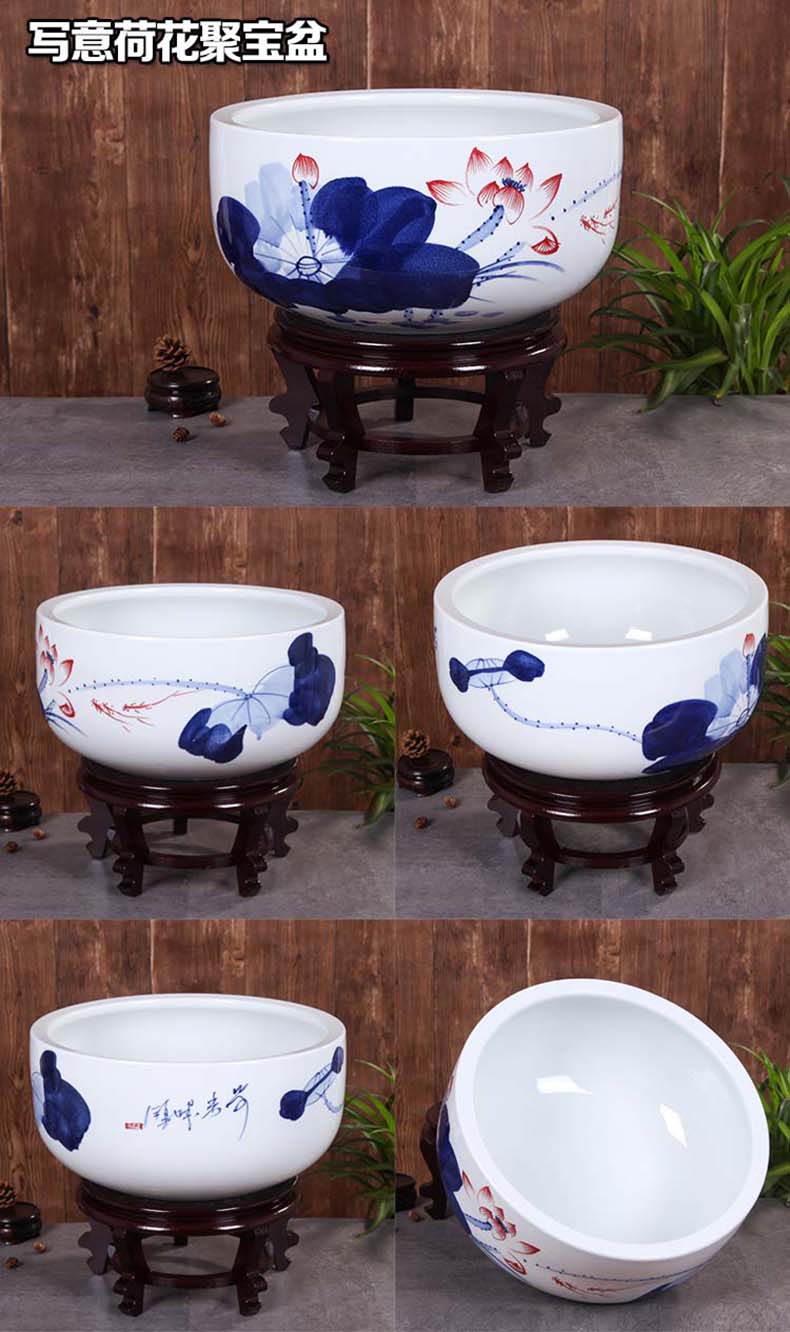 Jingdezhen ceramic aquarium large basin of blue and white sleep keep goldfish bowl lotus lotus tortoise GangPen furnishing articles in the living room