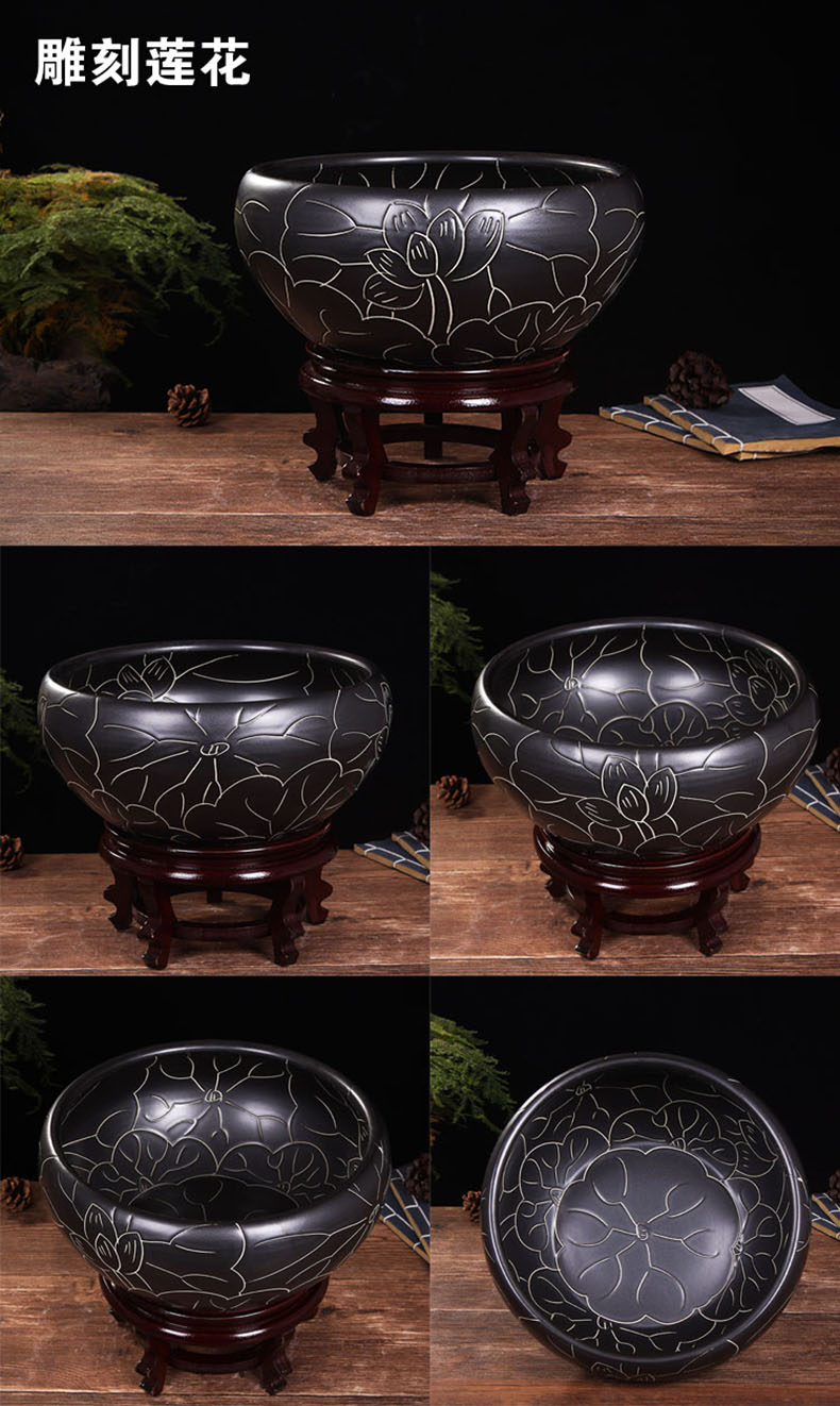 Jingdezhen ceramic aquarium large fish basin bowl lotus lotus lotus tortoise cylinder sitting room feng shui goldfish bowl