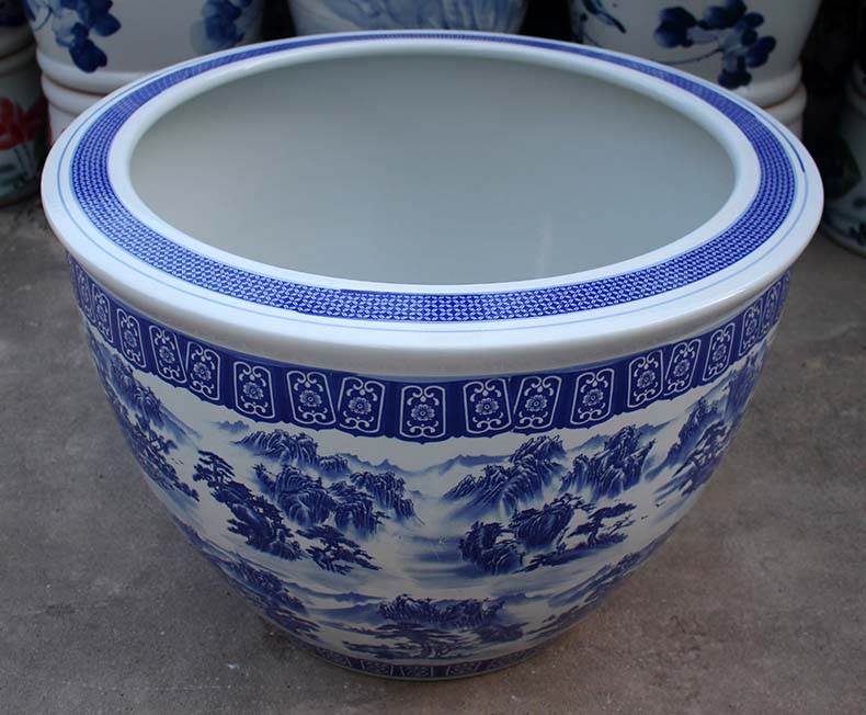 Blue and white ceramic packages mailed to heavy tank 1 meter tank porcelain jar water lily basin big bowl lotus lotus cylinder cylinder cylinder tortoise