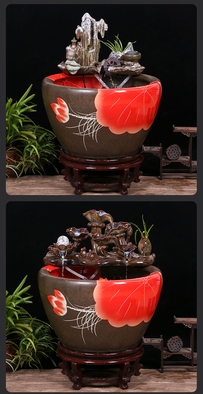 Jingdezhen ceramic goldfish bowl sitting room floor balcony office home furnishing articles circulating water courtyard big fish tank