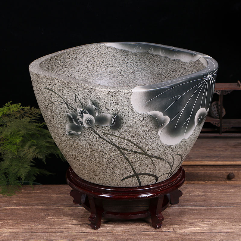 Jingdezhen ceramic goldfish bowl sitting room floor balcony office home furnishing articles circulating water courtyard big fish tank