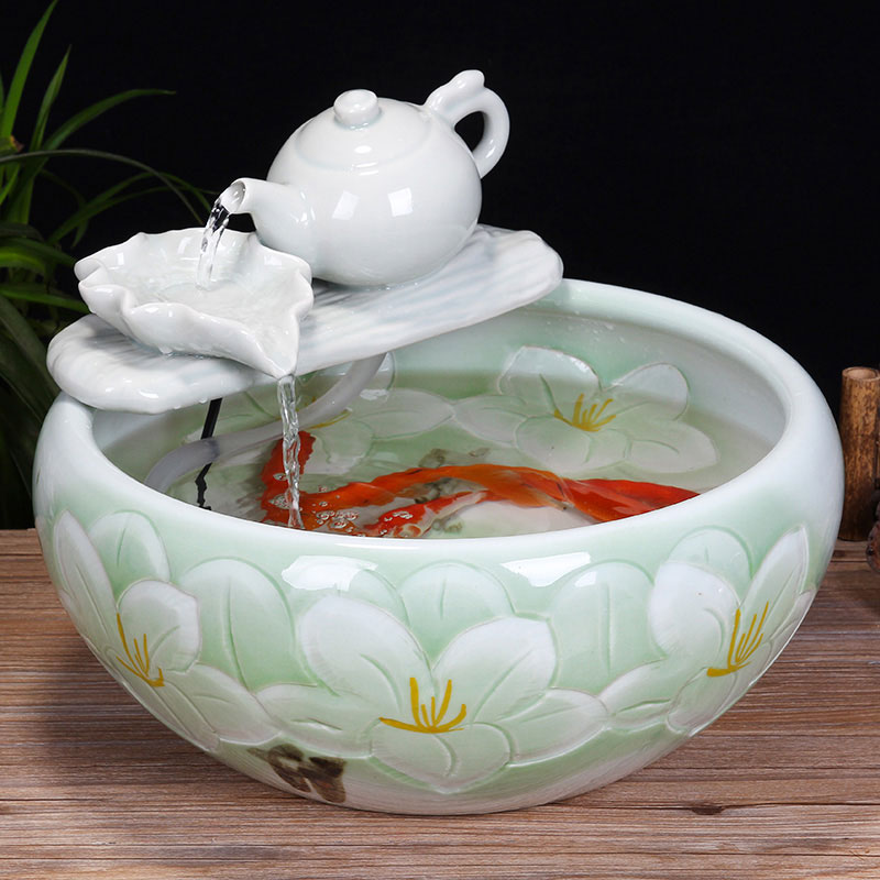 Jingdezhen ceramic aquarium desktop fountain water tank 2 small gold sitting room aquarium fish bowl