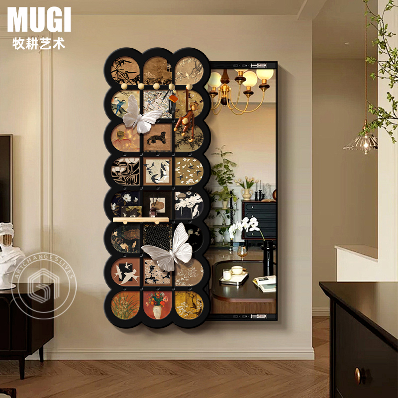 Medieval-Style Hidden Full-Length Mirror with Perforated Panel, Hidden Sliding Storage Rack, Dressing Mirror with Picture Hanging Medieval-Style Hidden Full-Length Mirror with Perforated Panel, Hidden Sliding Storage Rack, Dressing Mirror with Picture Hanging