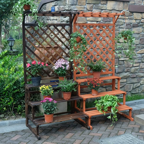 Наружная анти -коррупционная деревянная многослойная напольная пол -разделителя цветочные стойки Внутренняя балконная лестница сетка