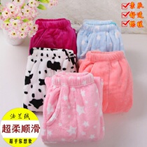 Large size soft loose breathable living pants straight pants plus size autumn and winter one piece coral velvet pants women plus fat