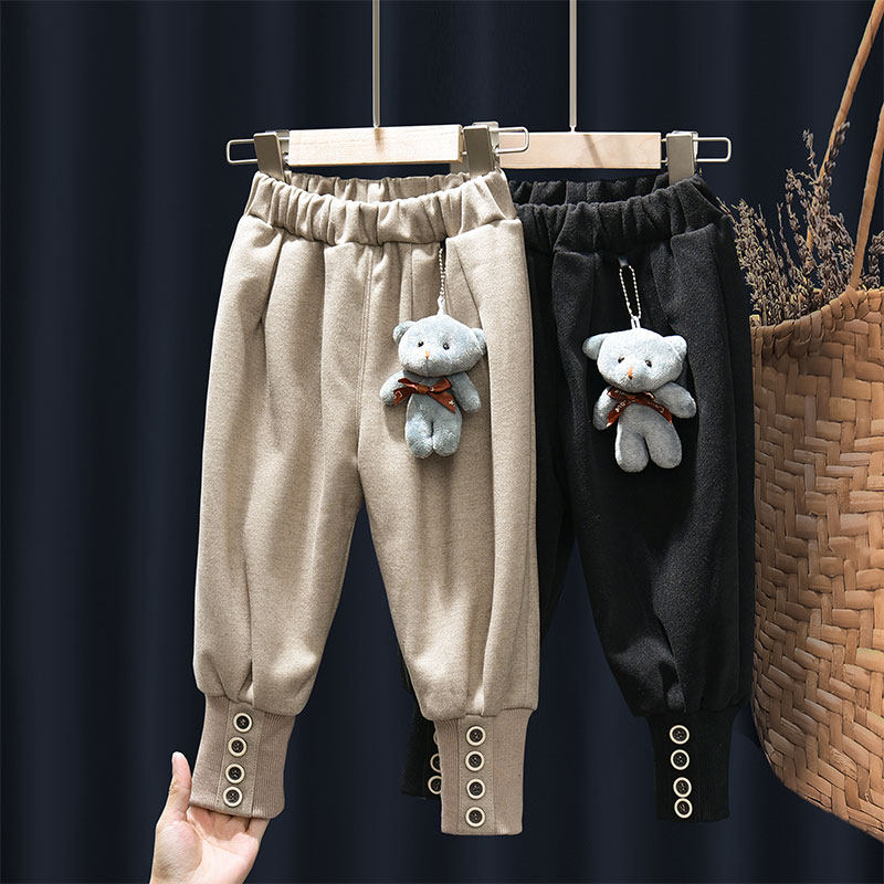 Girls velvet pants Autumn and winter wear children's drawstring foot slacks winter baby thickened trousers warm cotton pants tide