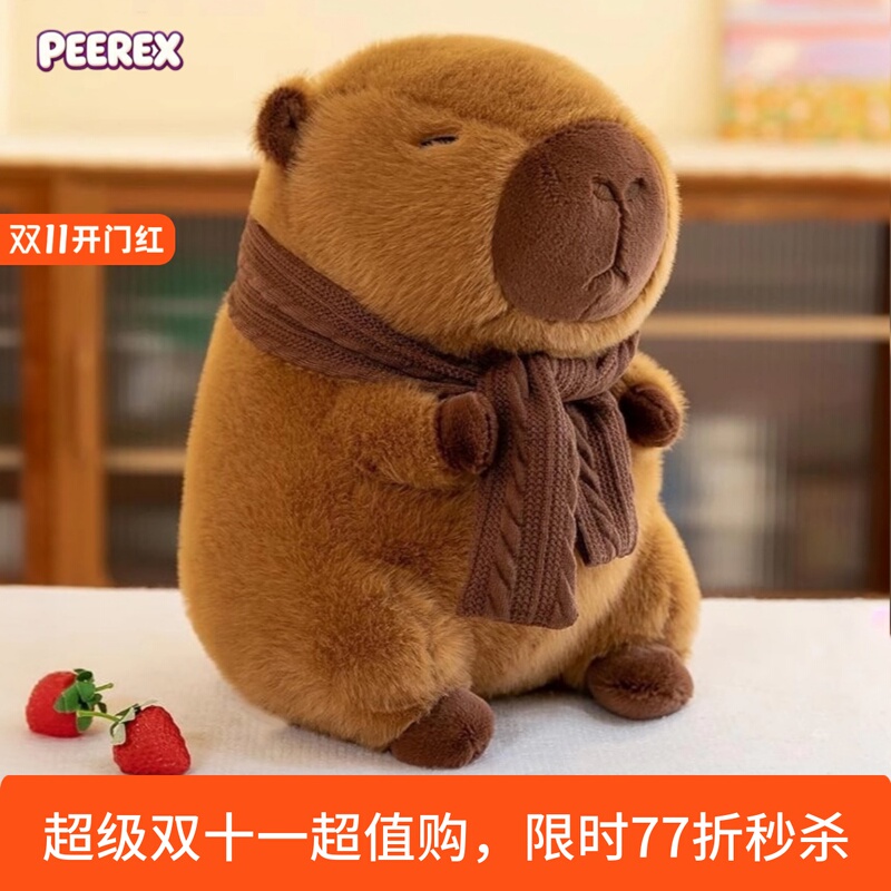 Japanese Peerex Cute Scarf Capybara Plush Toy Doll Stuffed Animal Gift for Women