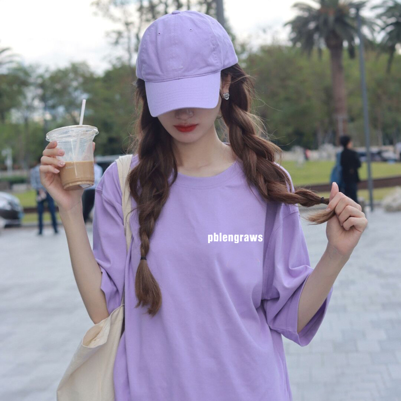 Trendy Taro Purple Printed Short-Sleeve Pure Cotton T-Shirt for Women 2026 New Loose Fit Plus Size Versatile Top for Summer