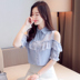 Off-the-vai áo voan ngắn tay phụ nữ mùa hè 2020 thời trang mới của Hàn Quốc phiên bản loose-fitting nhỏ áo lá sen cạnh trên 