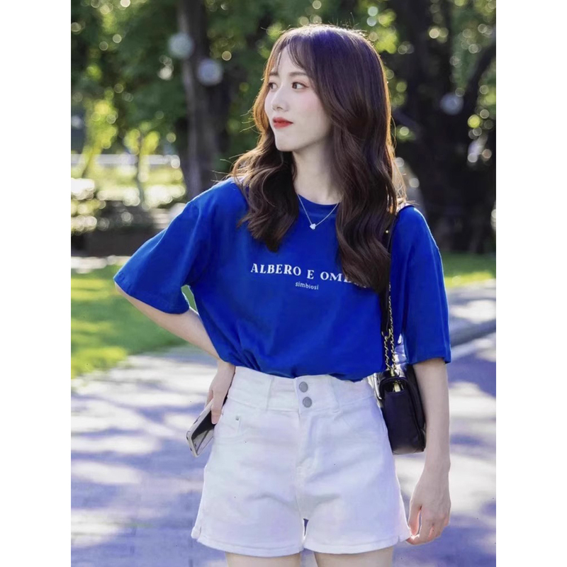 Klein Blue Short-Sleeved T-Shirt for Women, Summer Dopamine Outfit, High-End Street Style, Age-Reducing Fashion Top
