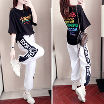 Leisure sports suit female loose Korean version 2020 Summer new fashion loose foreign style black short sleeve two-piece set