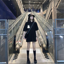 White short sleeve T-shirt female loose Korean version 2021 new hipster reflective long round neck cotton T-shirt women