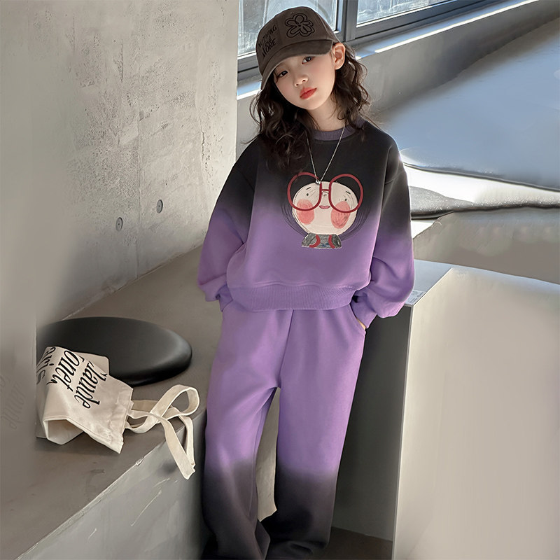 Girl suit Spring 2024 new large children Gradient Color Round Collar Casual Dress Children Foreign Air Spring Clothing children's clothing-Taobao