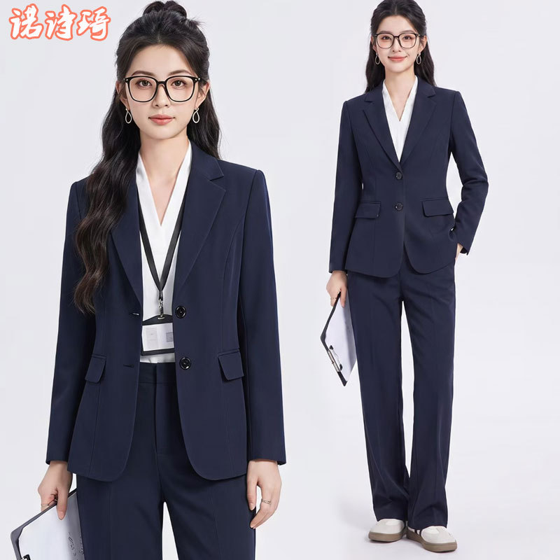 Navy Blue Suit Set for Women, Autumn and Winter Blazer, Elegant Formal Wear for Teachers, Office Work, Front Desk, Hotel Manager, Professional Attire Navy Blue Suit Set for Women, Autumn and Winter Blazer, Elegant Formal Wear for Teachers, Office Work, Front Desk, Hotel Manager, Professional Attire