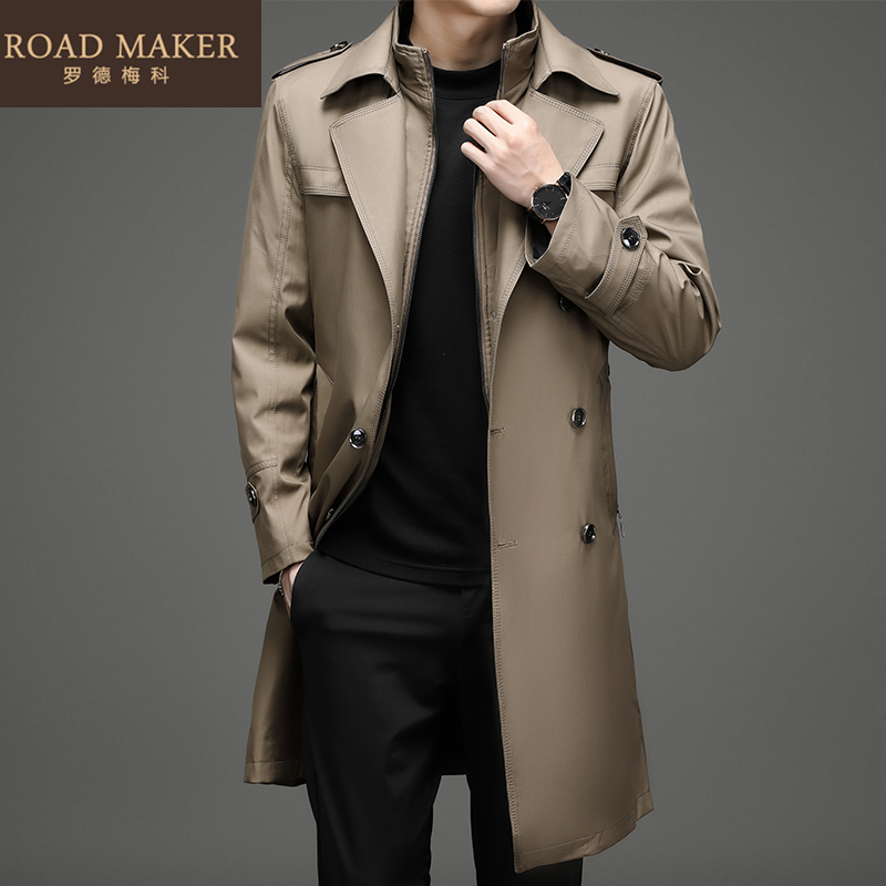 ROADMAKER WINDBREAKER men's 2021 new detachable liner coat spring men's fashion medium-long jacket