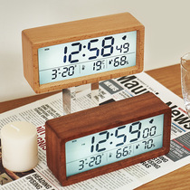 Brief solid wood alarm clock student with boy bedroom up to god instrumental wood desktop mute creative desk small clock